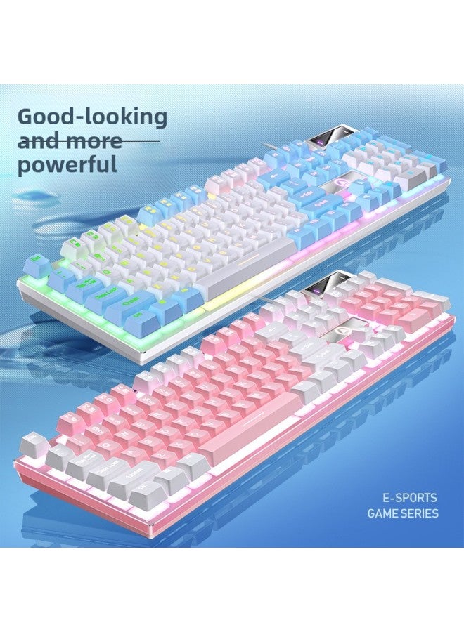 K500 Mechanical Feel Keyboard USB Wired Computer Desktop Light Tone Office E-sports Gaming Mouse Suit-Color:K500 Purple And White Double Spell White Light - Image 3